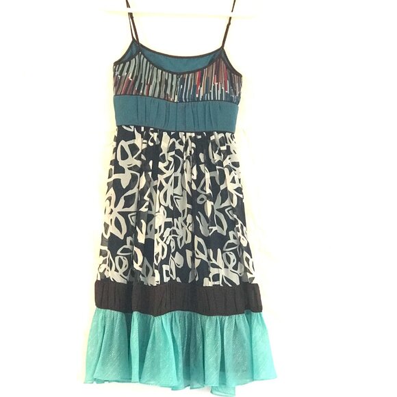 Max Cleo dress women size M mini tiered frill teal brown holiday Christmas Y2K - Picture 2 of 10